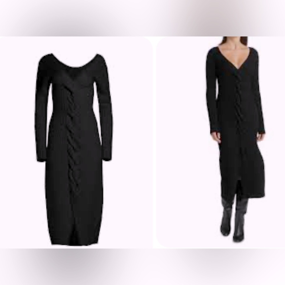Amur Trianna Rib-Knit Midi Dress. Black. Off-Shoulder. Size M. Classy Dress!